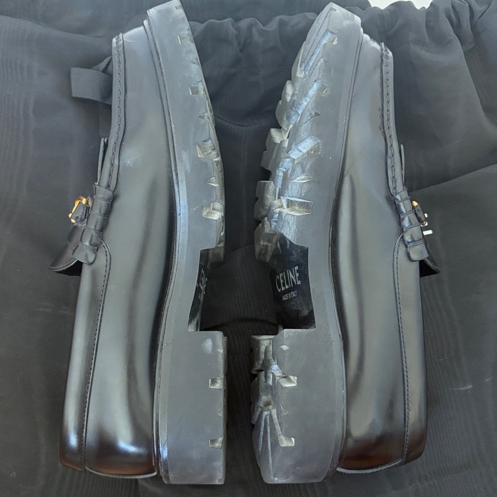 Celine Margaret Triomphe Black Leather Loafers with Gold Accent size 40 us 9 - Picture 7 of 13